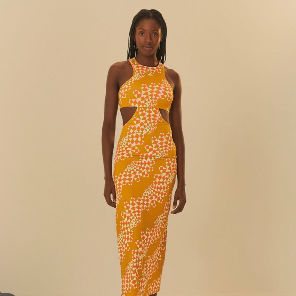 Adidas Farm Rio Yellow Halter Bodycon Midi Dress